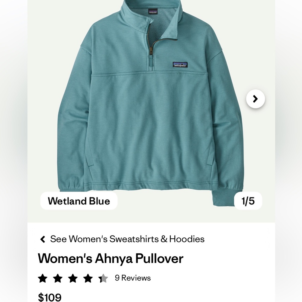 Patagonia Women's Ahnya Pullover Teal Half-Zip super soft lightweight Fleece